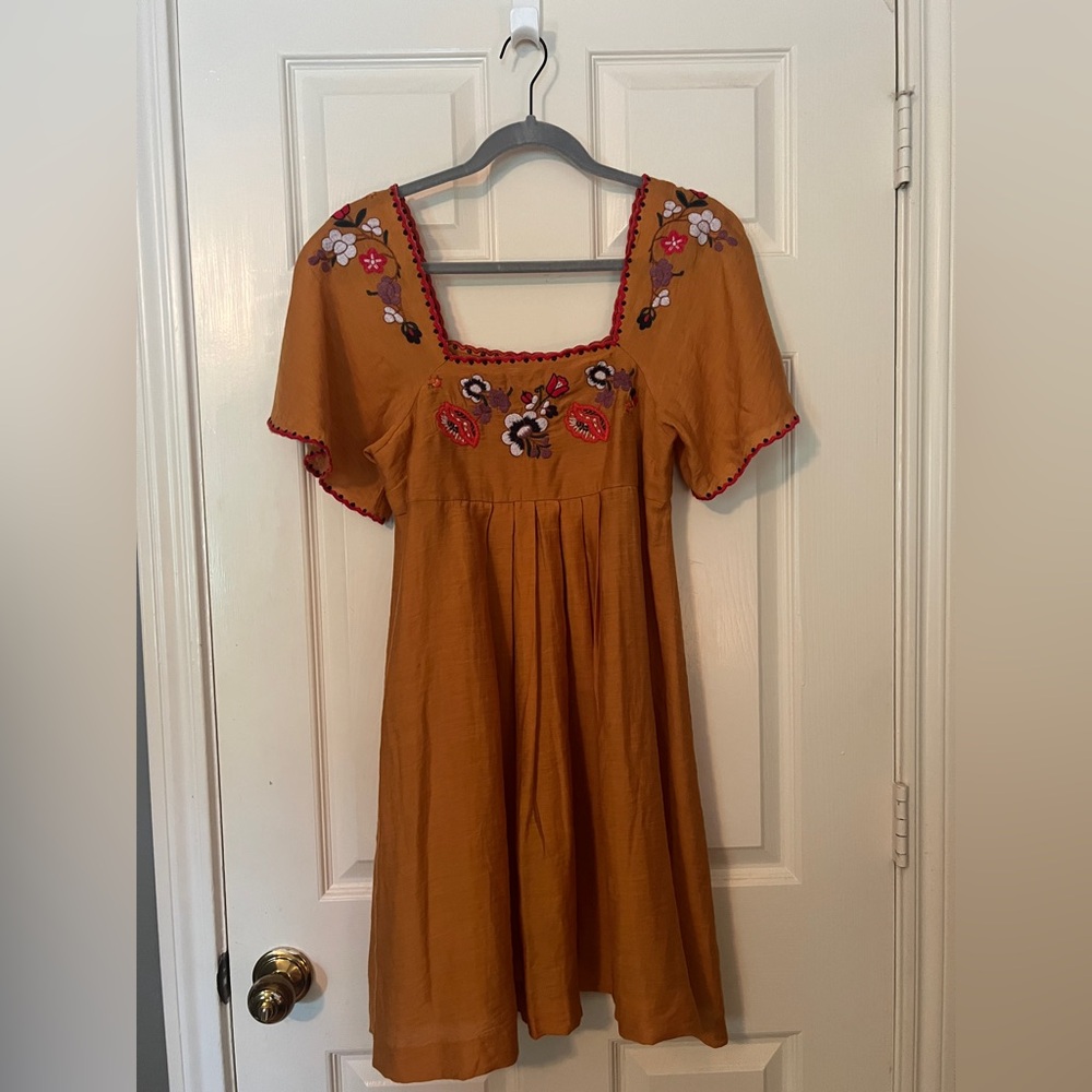 Madewell Floral Embroidered Linen Babydoll Mini Dress Beach XS
